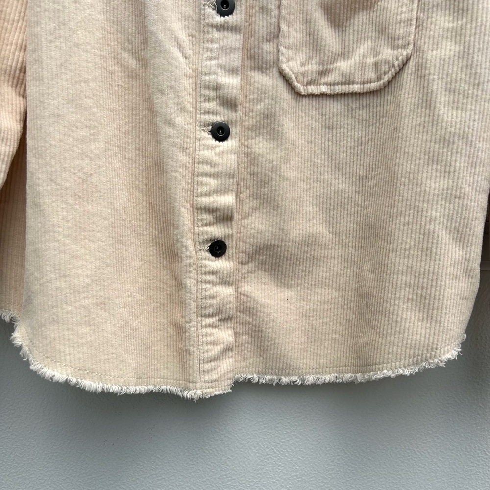 Zara Corduroy Shacket Cream Ivory Raw Hem Shirt Jacket Women M Casual Layer - Picture 7 of 14